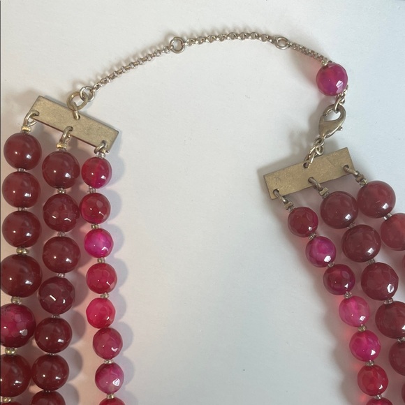 Anthropologie Three-Strand Fuscia Purple Pink Bead Necklace Layered Design - Picture 3 of 4